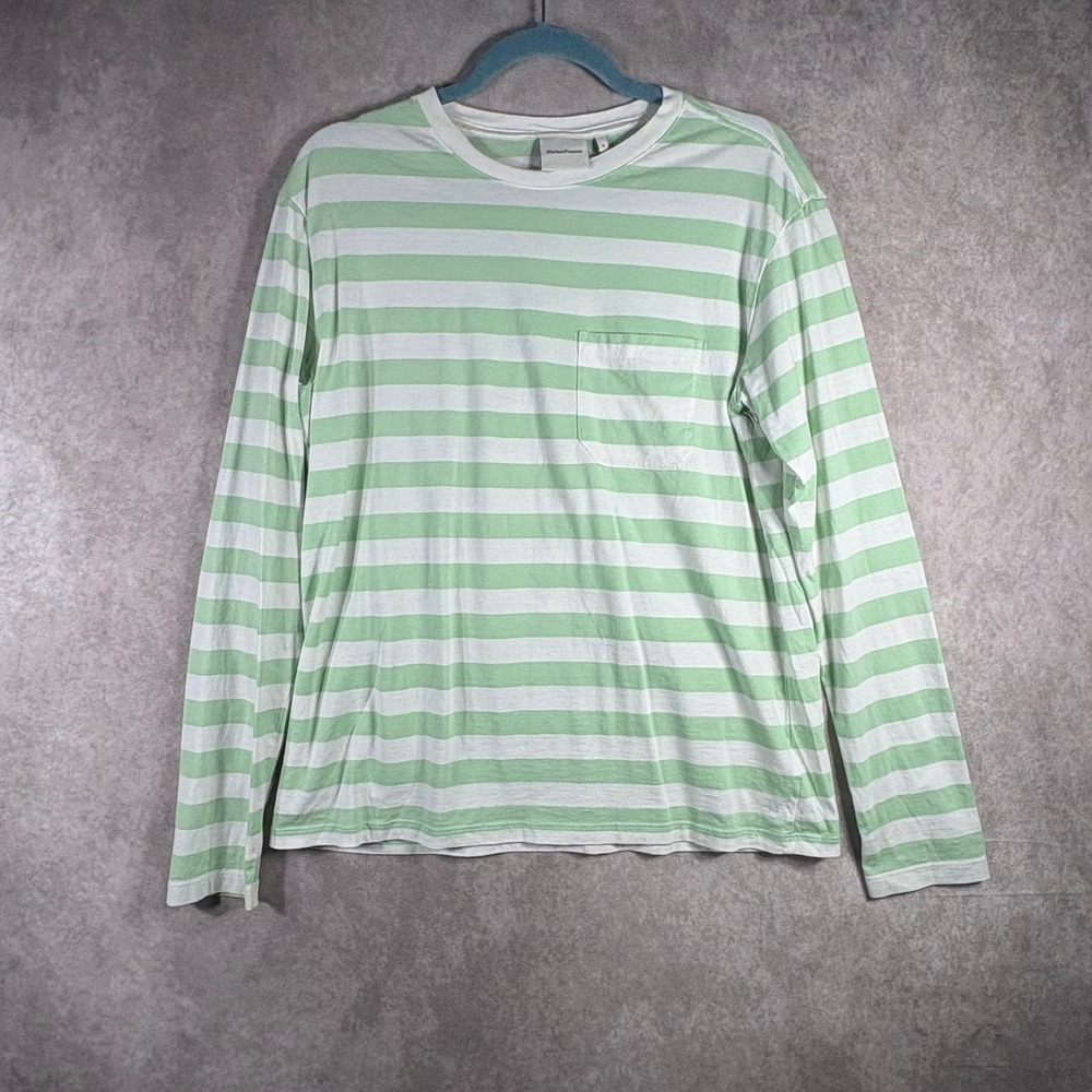 Richer Poorer Shirt Mens Small Green Striped Pima Cotton Pocket Long Sleeve Tee